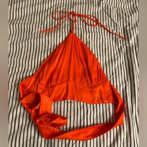 Zara Bold Orange Crop Halter Top
